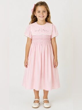 Vintage Will’Beth 6X Pink Hand Smocked Heirloom Cotton Dress Embroidered